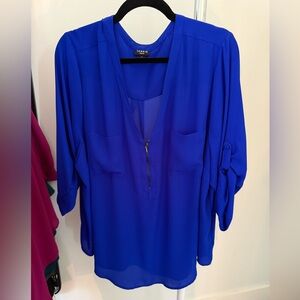 Torrid Royal Blue georgette Blouse with Zipper Detail